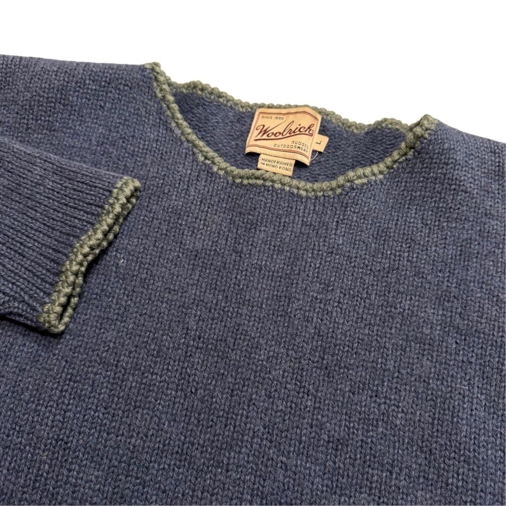 VTG 90s Woolrich 100% Wool Handframed Crewneck Sweater Black Red Side Slit Med